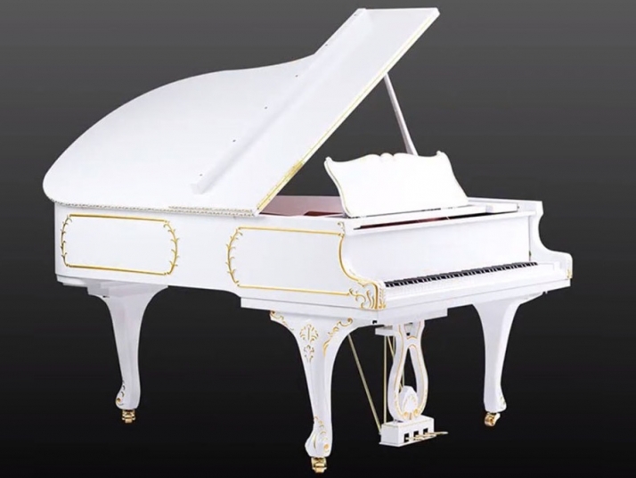 Piano cola Rococo blanco oro 186cm.